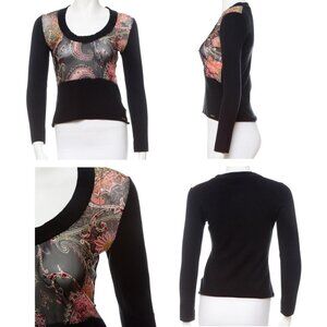 Roberto Cavalli Women's Black Knit Sweater with Crystal Beaded Mesh Front size M